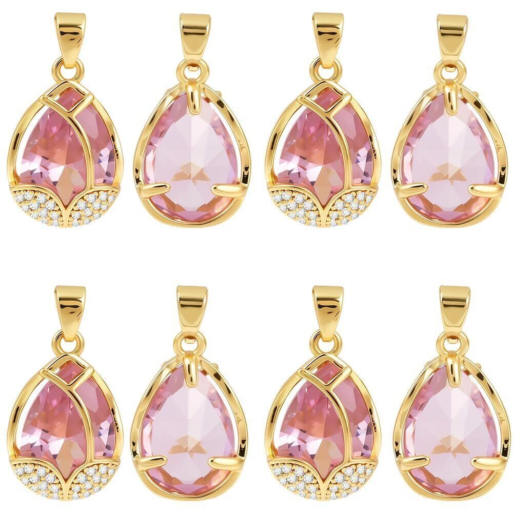 7818 1 Box 8Pcs Cubic Zirconia Teardrop Charms Real 18K Gold Plated Brass